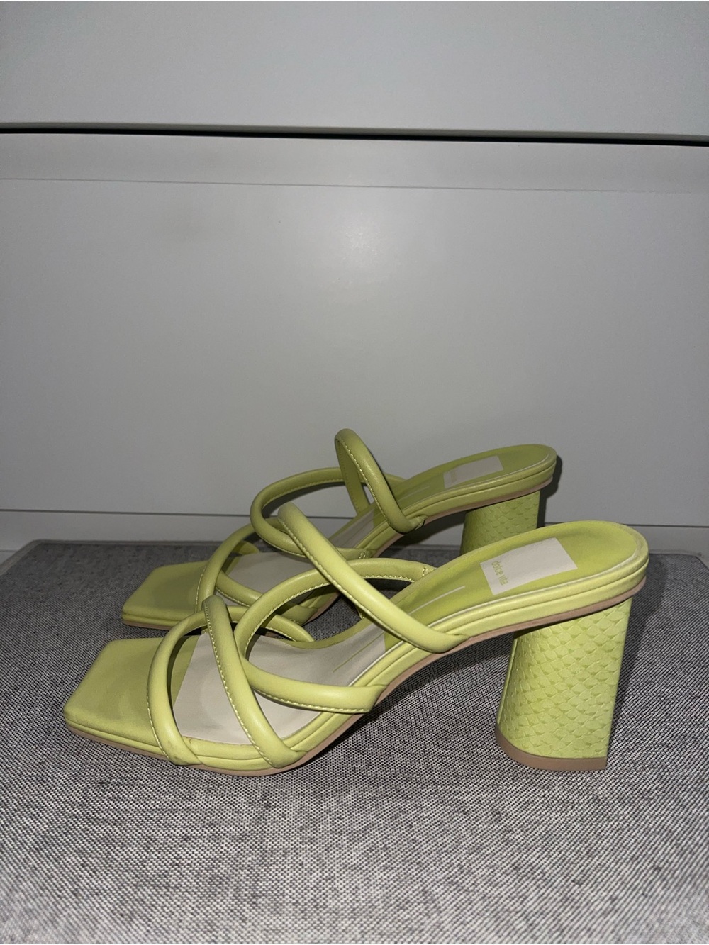 Women's Dolce Vita Parsi Strappy Slide Sandal Heels, 6M; Light Green Leather